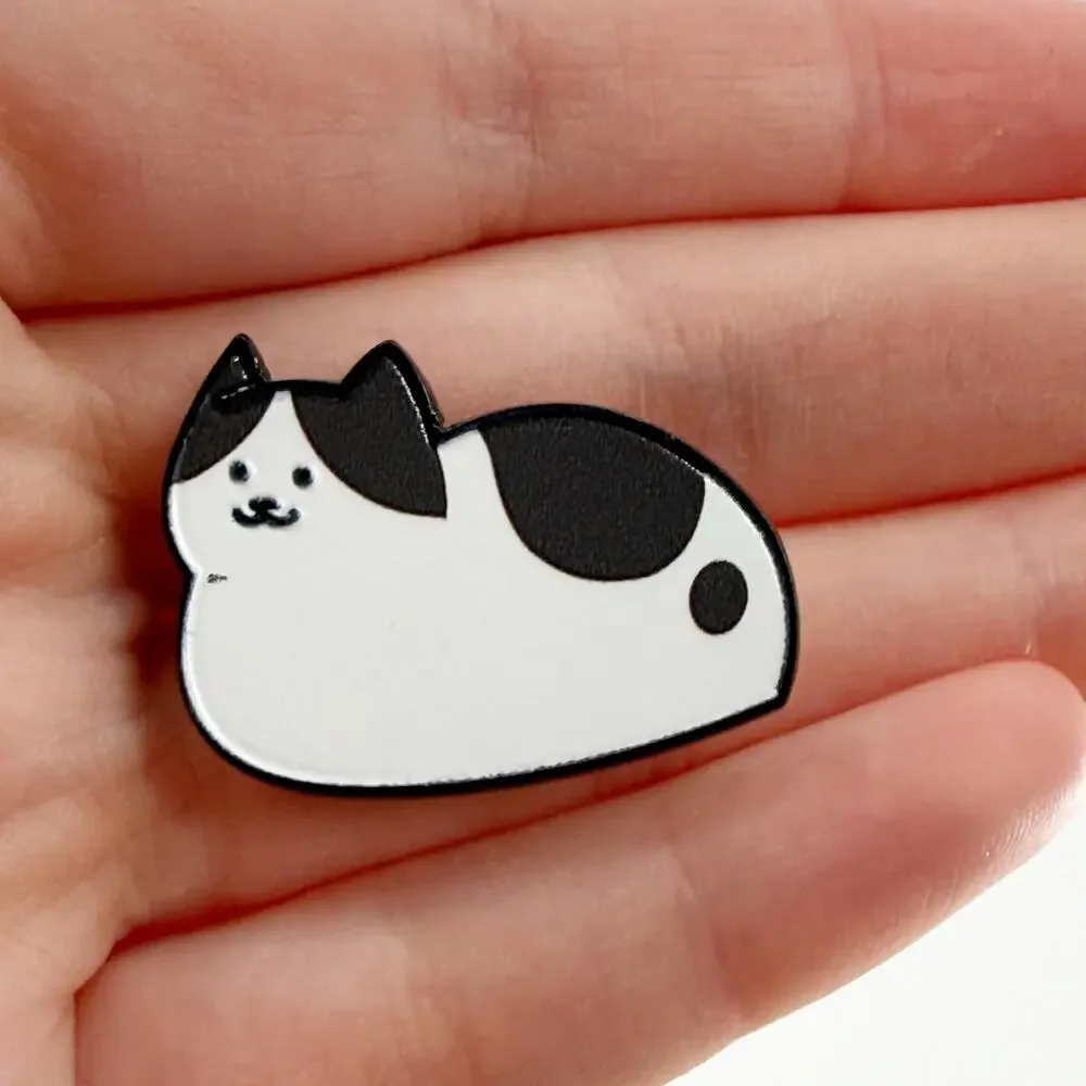 Black and White Cat Loaf Enamel Pin